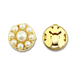 Cache-boutons en laiton Eco-brass&reg; perles Dor&eacute;-blanc