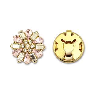 Cache-boutons en laiton Eco-brass&reg; zirconium fleur Dor&eacute;-cristal-rose clair