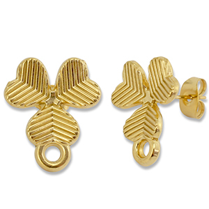 Appr&ecirc;ts en acier Inox boucles d'oreilles / puces d&rsquo;oreilles tr&egrave;fle avec anneau Dor&eacute;