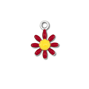 Breloques en acier Inox fleur Argent&eacute;-rouge fonc&eacute;-jaune