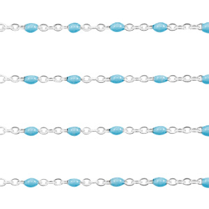 Appr&ecirc;ts en acier inox cha&icirc;ne maille jaseron 1mm vert turquoise -argent&eacute;