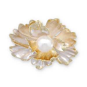 Broches fleur avec perle Dor&eacute;-blanc