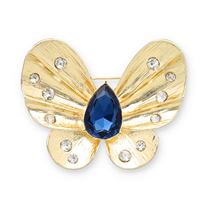Broches papillon Dor&eacute;-bleu fonc&eacute;-transparent