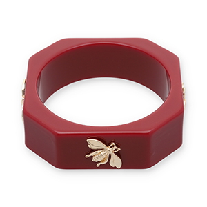 Bracelets jonc en r&eacute;sine avec abeille Rouge fonc&eacute;-dor&eacute;