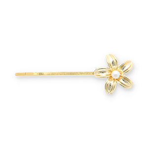 Accessoires pour cheveux epingle &agrave; cheveux fleur avec imitations perle Dor&eacute;-blanc