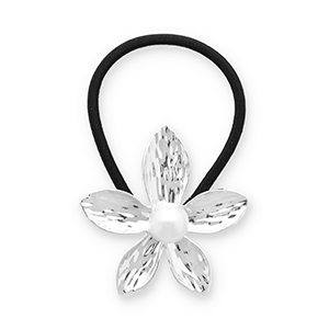 Accessoires pour cheveux &eacute;lastique &agrave; cheveux avec m&eacute;tal fleur avec imitations perle Argent&eacute;-noir-blanc
