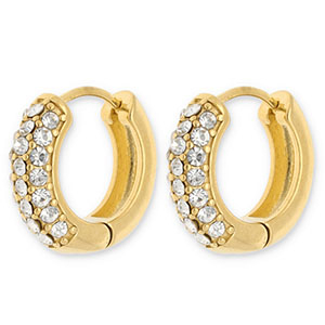 Boucles d'oreilles / cr&eacute;oles en acier Inox avec strass Dor&eacute;-transparent