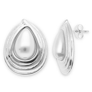 Boucles d'oreilles / puces en acier Inox goutte Argent&eacute;-blanc
