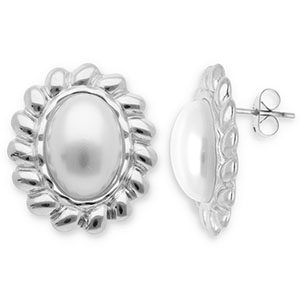 Boucles d'oreilles / puces en acier Inox ovale Argent&eacute;-blanc