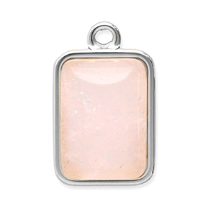 Breloques en acier Inox pierre naturelle rectangle Argent&eacute;-rose