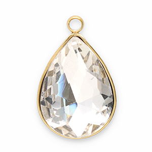 Breloques en acier Inox facett&eacute;e goutte Dor&eacute;-cristal