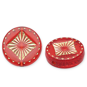 Perles acryliques disque avec carr&eacute; Rouge-dor&eacute;