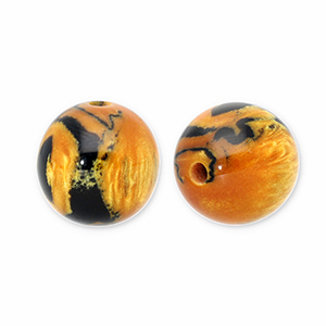 Perles en r&eacute;sine avec pailletes 12mm Orange br&ucirc;l&eacute;e-dor&eacute;-noir