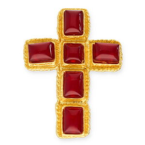 Broches accroche-regard croix Dor&eacute;-rouge