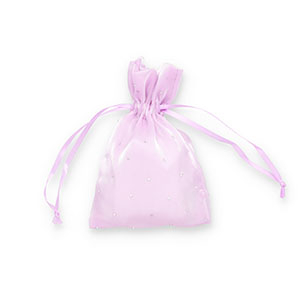 Sachet &agrave; bijoux en satin avec strass Lilas-argent&eacute;