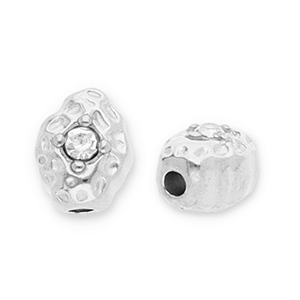 Perles en acier Inox ovale avec strass Argent&eacute;-transparent