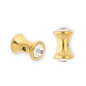 Perles en acier Inox diabolo avec strass Dor&eacute;-transparent