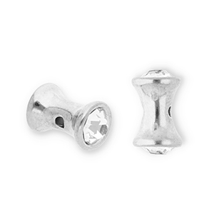 Perles en acier Inox diabolo avec strass Argent&eacute;-transparent