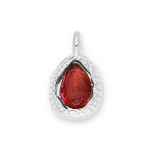 Breloques en acier Inox goutte avec une facette Argent&eacute;-rouge