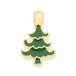 Breloques en m&eacute;tal DQ sapin de No&euml;l Dor&eacute;-vert fonce (sans nickel)