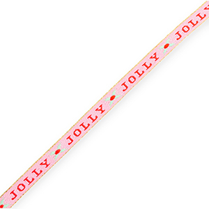 BY31&reg; Ruban texte "Jolly" Rose clair-rouge-vert menthe-dor&eacute;