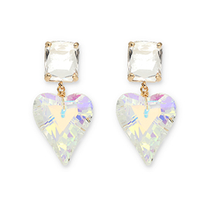 Boucles d&rsquo;oreilles / puces d&rsquo;oreilles en verre de cristal rectangle-coeur Transparent-transparent AB coating