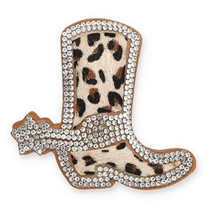 Pendentifs accroche-regard avec strass botte de cow-boy avec imprim&eacute; l&eacute;opard Cristal-beige-marron