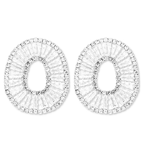 Boucles d'oreilles / puces d&rsquo;oreilles en laiton Eco-brass&reg; avec zirconium ovale Argent&eacute;-cristal