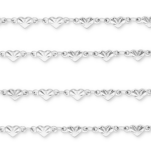 Appr&ecirc;ts en acier Inox cha&icirc;ne maille jaseron coeur Argent&eacute;