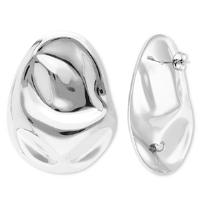 Appr&ecirc;ts en acier Inox boucles d'oreilles / puces d&rsquo;oreilles ovale avec anneau Argent&eacute;