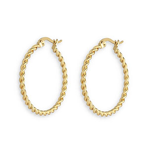 Boucles d'oreilles en acier inox cr&eacute;oles torsad&eacute; Dor&eacute;