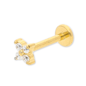 Piercing d&rsquo;oreilles en acier Inox fleur avec strass Dor&eacute;-cristal