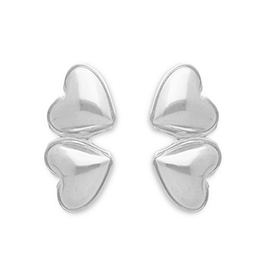 Boucles d'oreilles puces en acier Inox c&oelig;urs Argent&eacute;