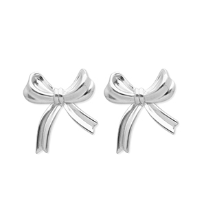 Boucles d'oreilles puces en acier Inox n&oelig;ud Argent&eacute;