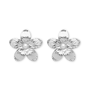 Boucles d'oreilles puces en acier Inox fleur Argent&eacute;