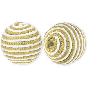 Perles acryliques 22 mm avec fil en coton cir&eacute; wax Vert olive-blanc