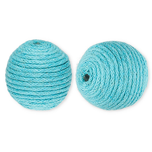 Perles acryliques 22 mm avec fil en coton cir&eacute; wax Bleu