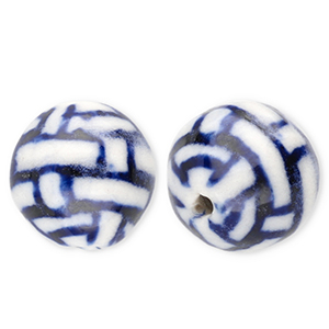 Perles en c&eacute;ramique 12&nbsp;mm avec rectangles Blanc cass&eacute;-bleu de Delft