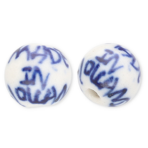 Perles en c&eacute;ramique 10 mm "Made in Holland" Blanc cass&eacute;-bleu de Delft