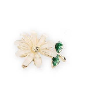 Broches fleur Blanc-vert-dor&eacute;