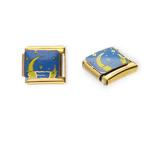 Appr&ecirc;ts en acier inox breloques pour bracelet italien lune et &eacute;toiles Dor&eacute;-bleu-jaune