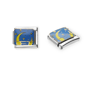 Appr&ecirc;ts en acier inox breloques pour bracelet italien lune et &eacute;toiles Argent&eacute;-bleu-jaune