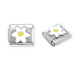 Appr&ecirc;ts en acier inox breloques pour bracelet italien fleur Argent&eacute;-blanc-jaune