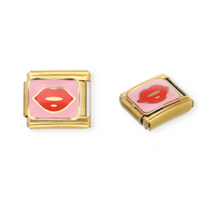 Appr&ecirc;ts en acier inox breloques pour bracelet italien kiss Dor&eacute;-rose-rouge