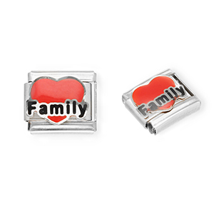 Appr&ecirc;ts en acier inox breloques pour bracelet italien c&oelig;ur "Family" Argent&eacute;-rouge-noir