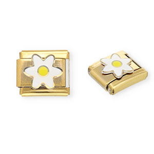 Appr&ecirc;ts en acier inox breloques pour bracelet italien fleur Dor&eacute;-blanc-jaune
