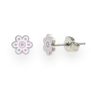 Boucles d'oreilles en acier Inox fleur Lilas-argent&eacute;