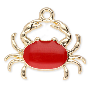 Breloques en m&eacute;tal crabe Dor&eacute;-rouge