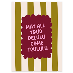 BY31&reg; Cartes &agrave; bijoux "May all your delulu come trululu" Vert olive-blanc cass&eacute;-rouge bordeaux-rose