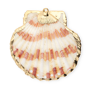 Pendentifs coquillage specials coquille Saint-Jacques avec 5 anneaux Blanc-rose fonc&eacute;-dor&eacute;